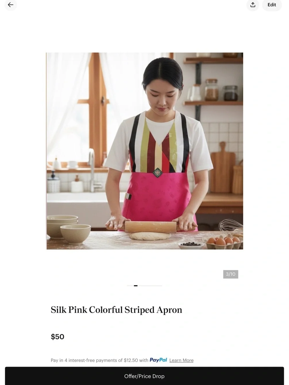 NWOT SILK Pink Colorful Striped Apron
